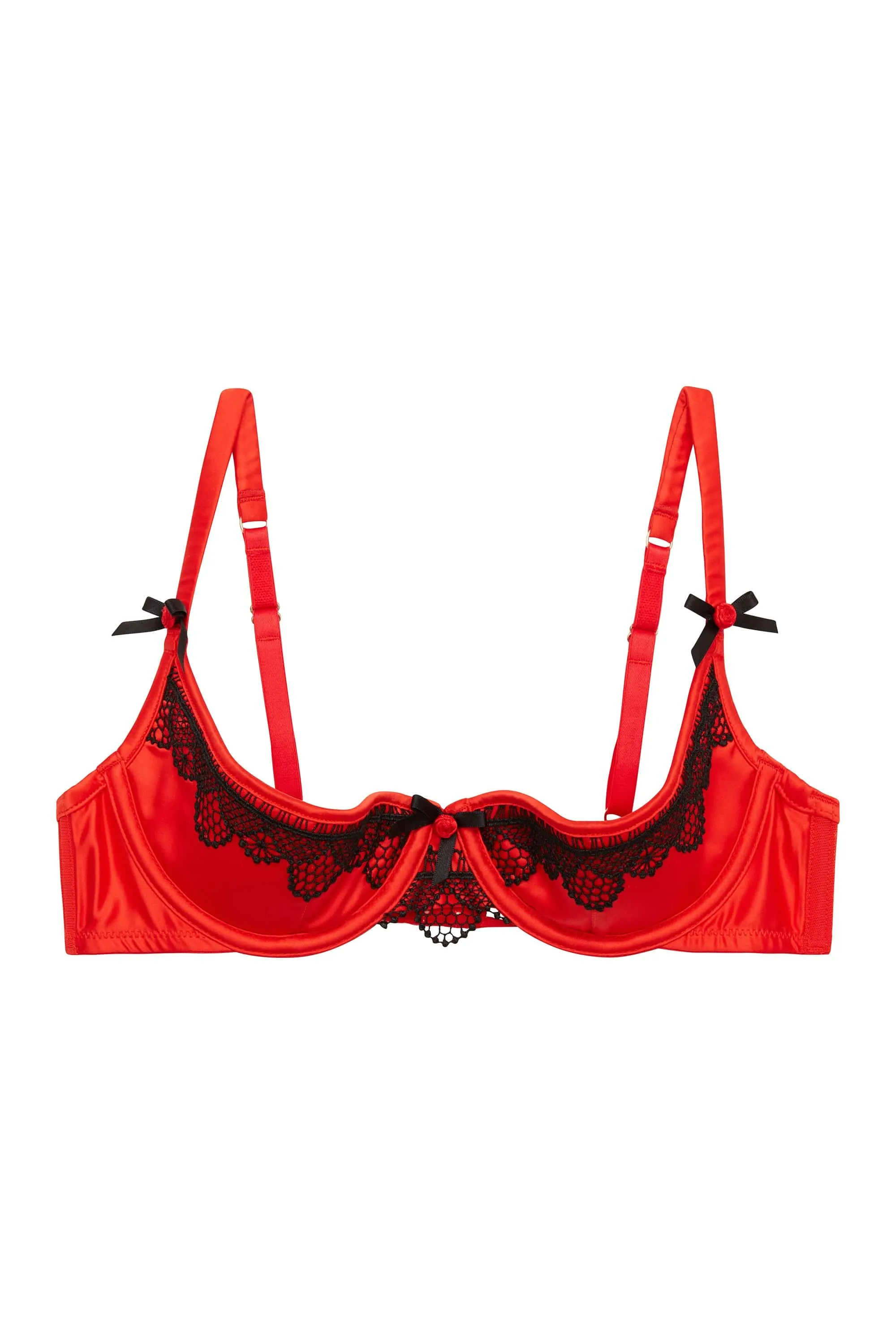 Arlene 1/4 Cup Red Satin Black Lace Bra A - D