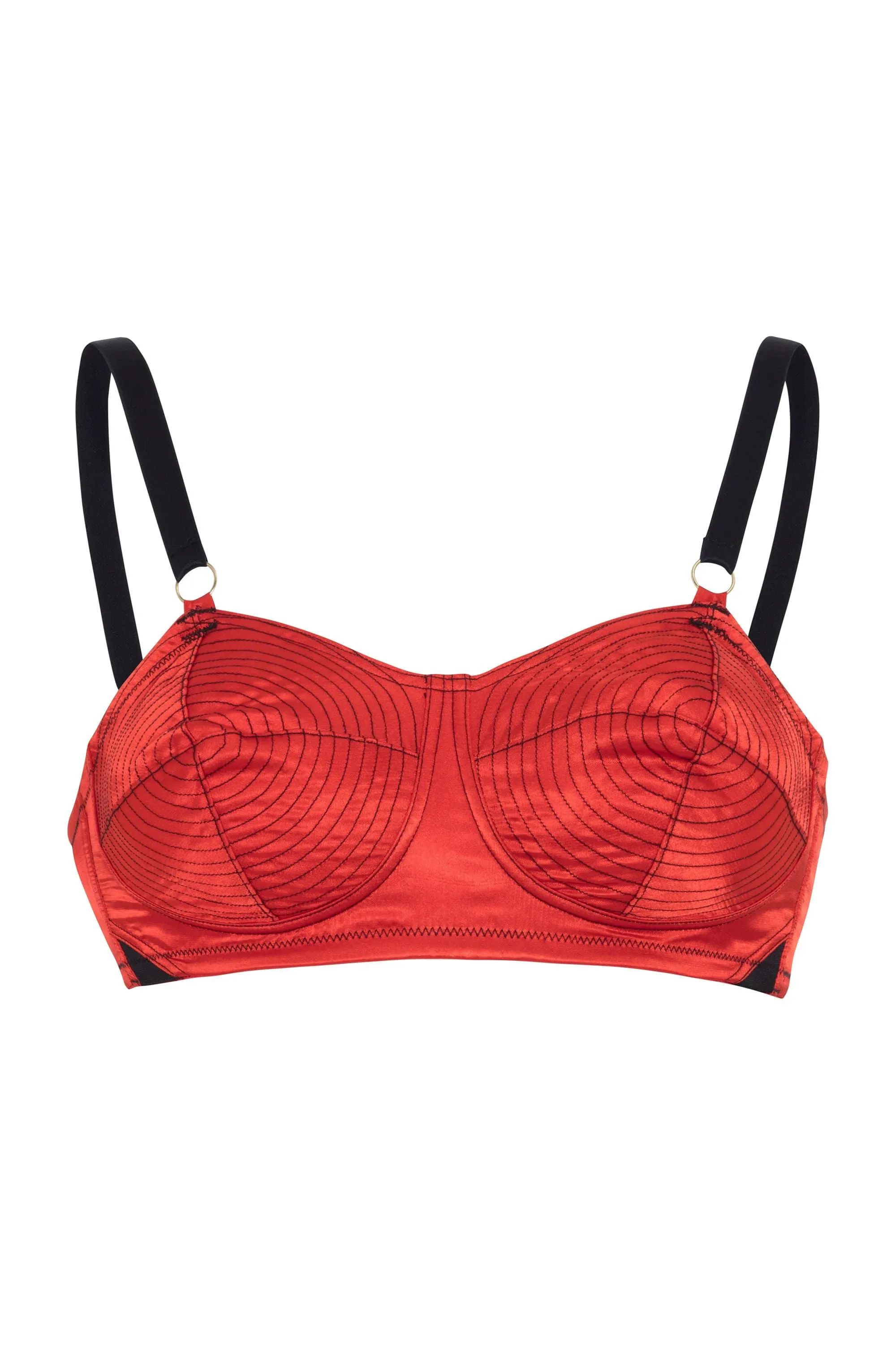 Bettie Page Red/Black Spiral Stitch Bullet Bra A - DD/E