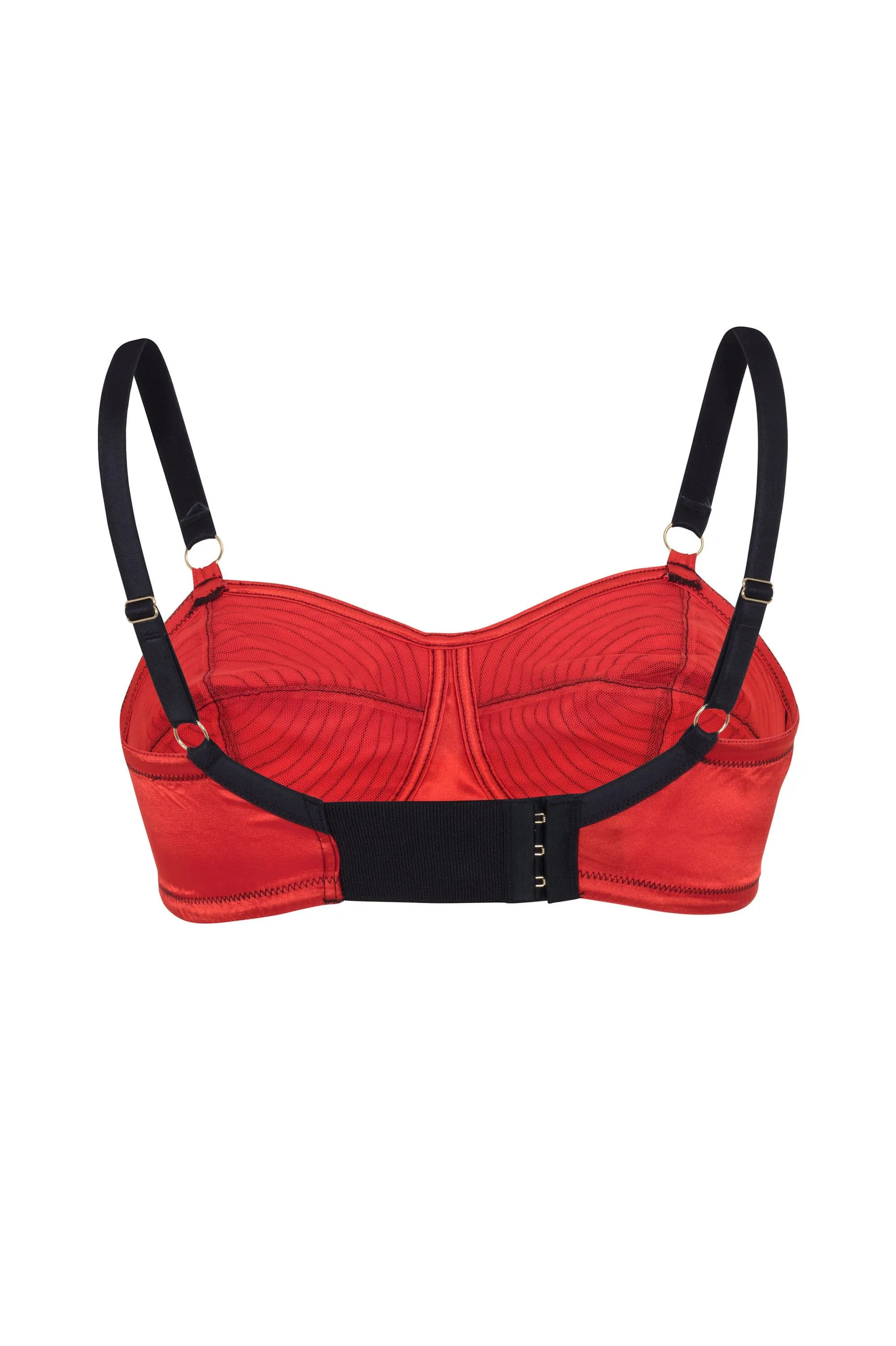 Bettie Page Red/Black Spiral Stitch Bullet Bra A - DD/E