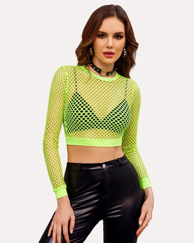 Fishnet Crop Top Long Sleeve Shirt (DE Only)