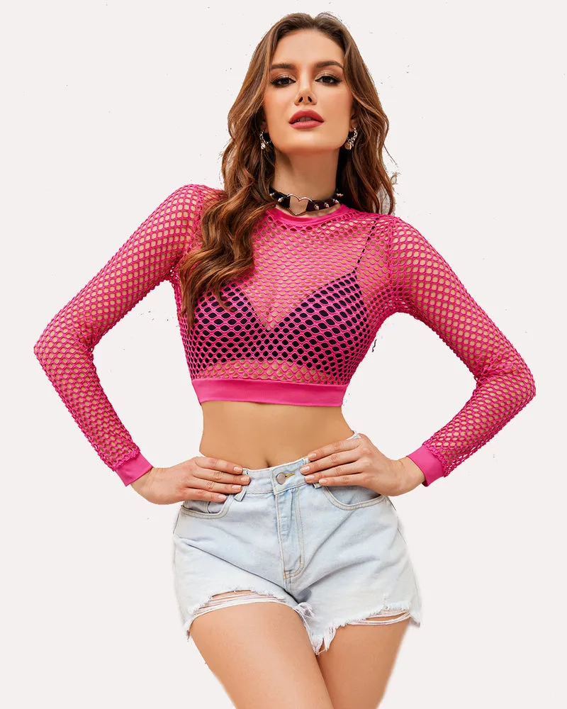 Fishnet Crop Top Long Sleeve Shirt (DE Only)