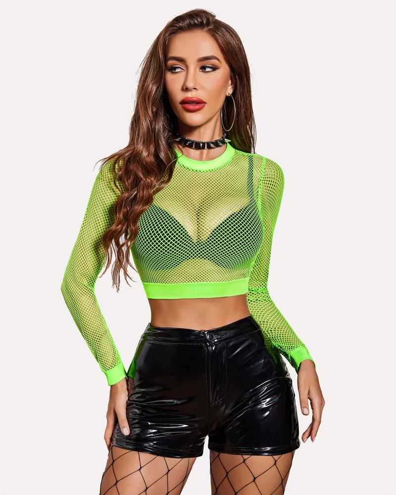 Fishnet Crop Top Long Sleeve Shirt (DE Only)