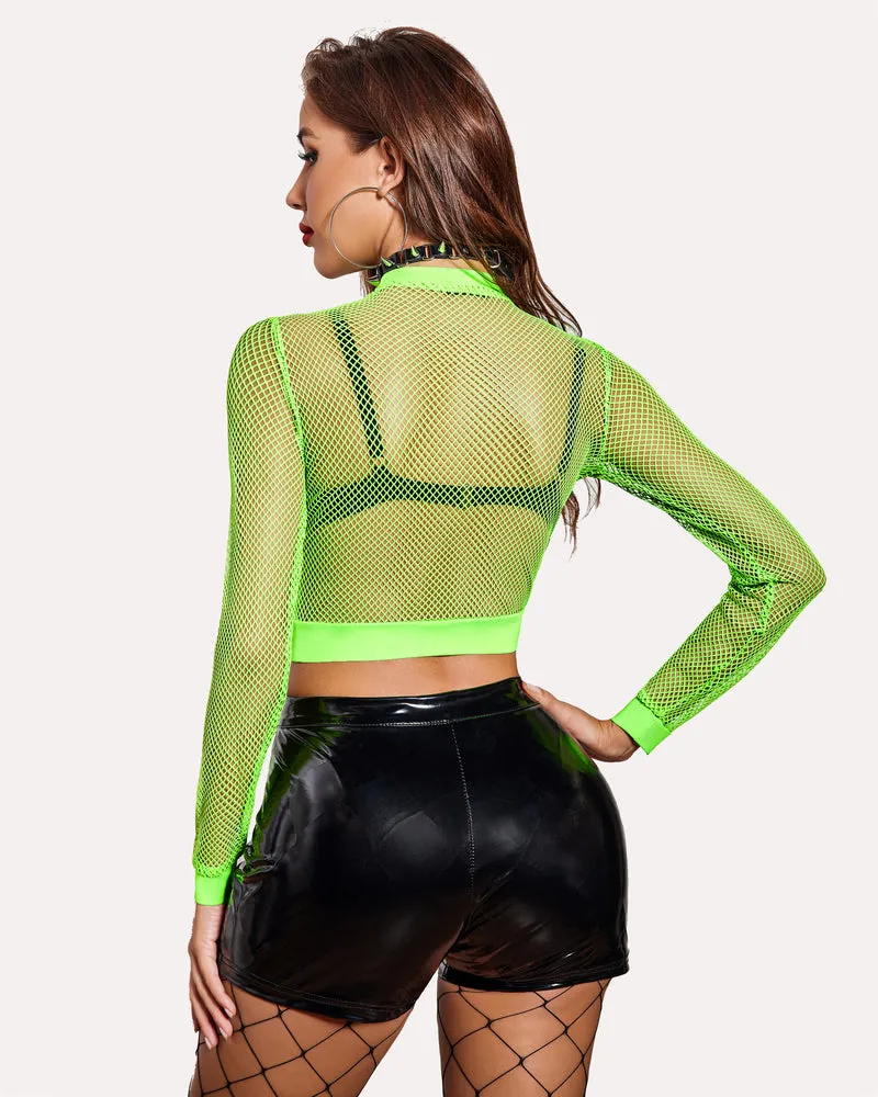Fishnet Crop Top Long Sleeve Shirt (DE Only)