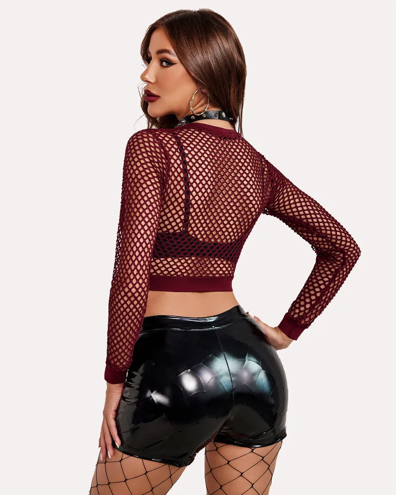 Fishnet Crop Top Long Sleeve Shirt (DE Only)
