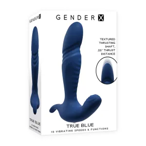 Gender X True Blue Rechargeable Thrusting Silicone Vibrator Blue