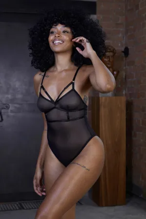 Hustler Arielle Mesh Black Body with Strap Detail