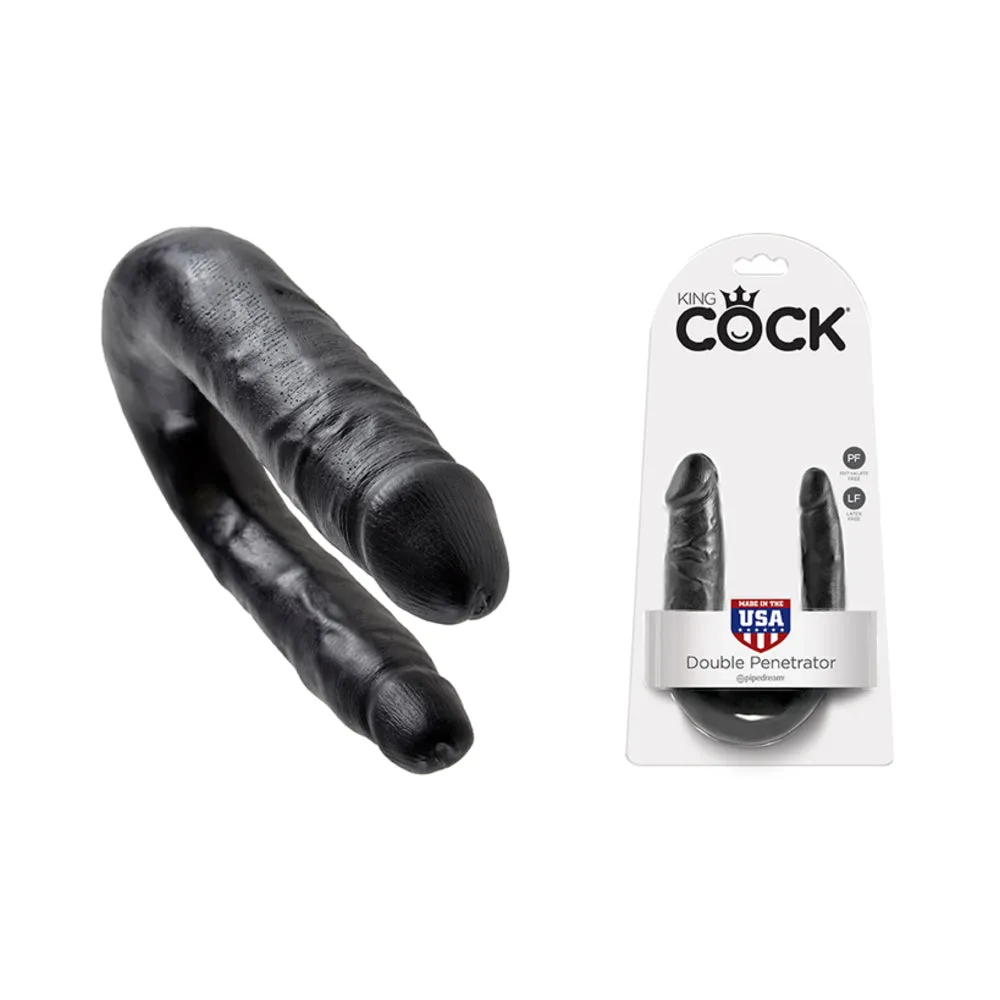 King Cock U Shaped Double Trouble Black Small Dildo