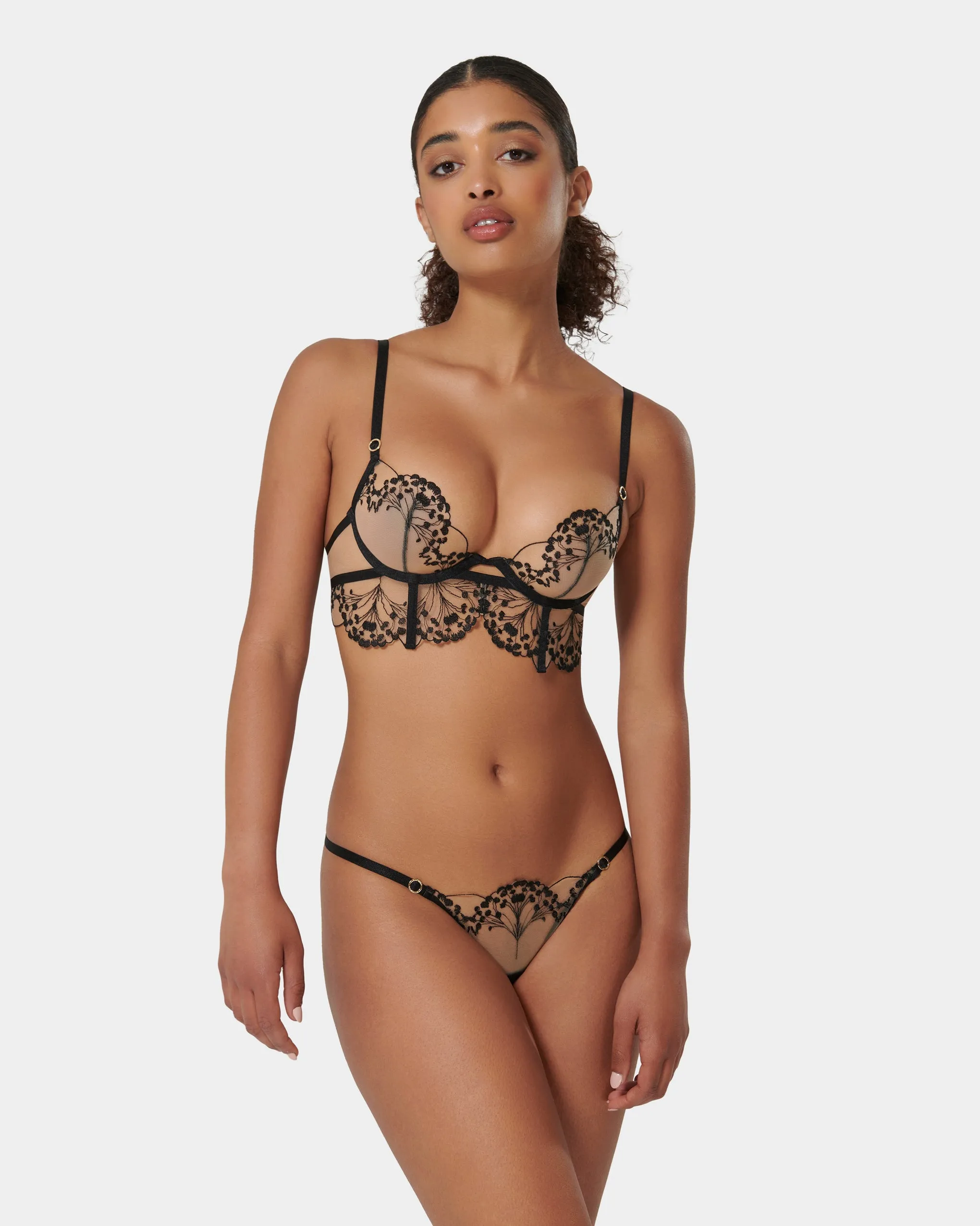 Marisa Embroidered Sheer Bra Black
