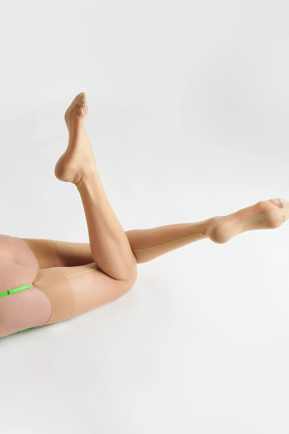 Neon Green Seamed Nylon Stockings Nude