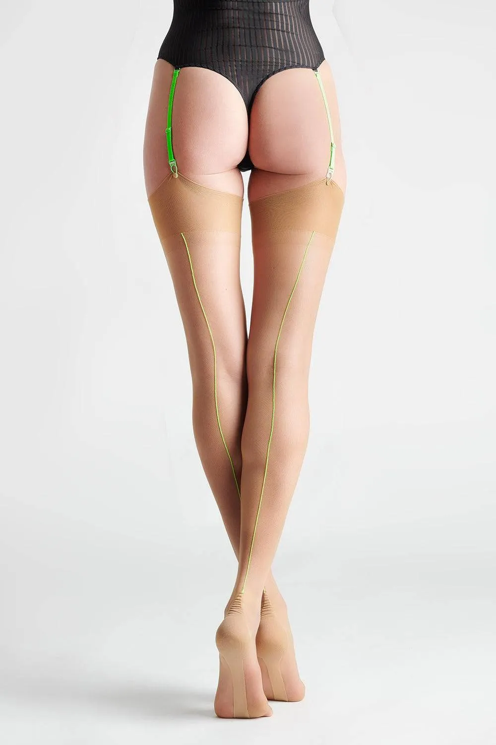 Neon Green Seamed Nylon Stockings Nude