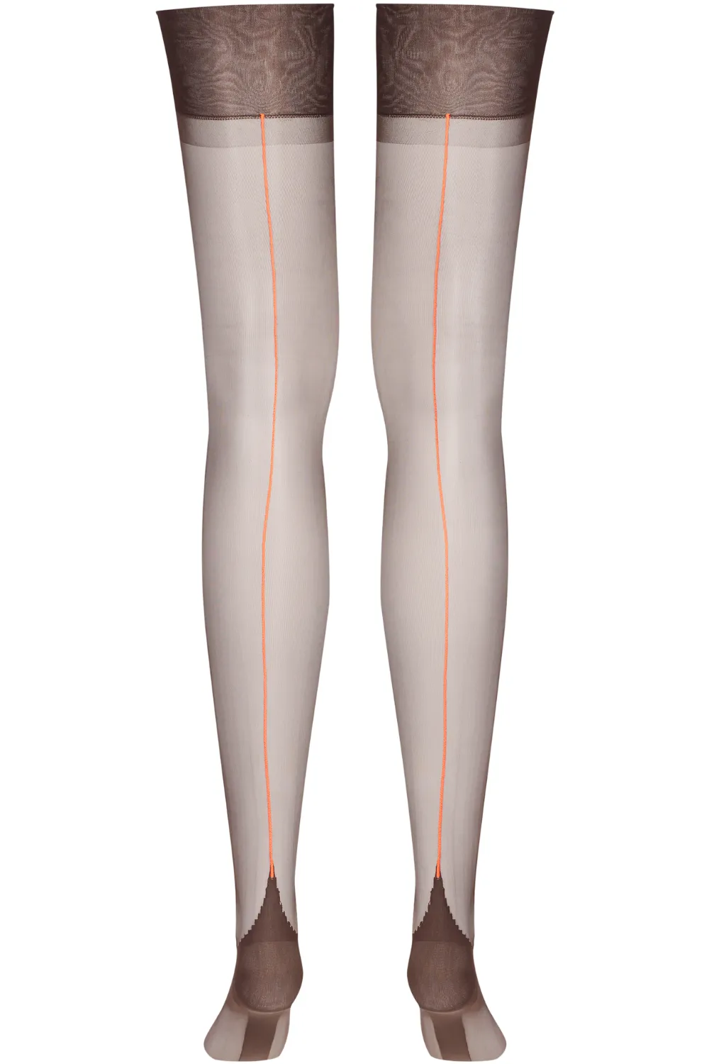 Neon Orange Seam Nylon Stockings Brown