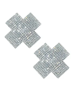 Neva Nude Cross Crystal Jewel Reusable Silicone Nipple Pasties - Clear O/S