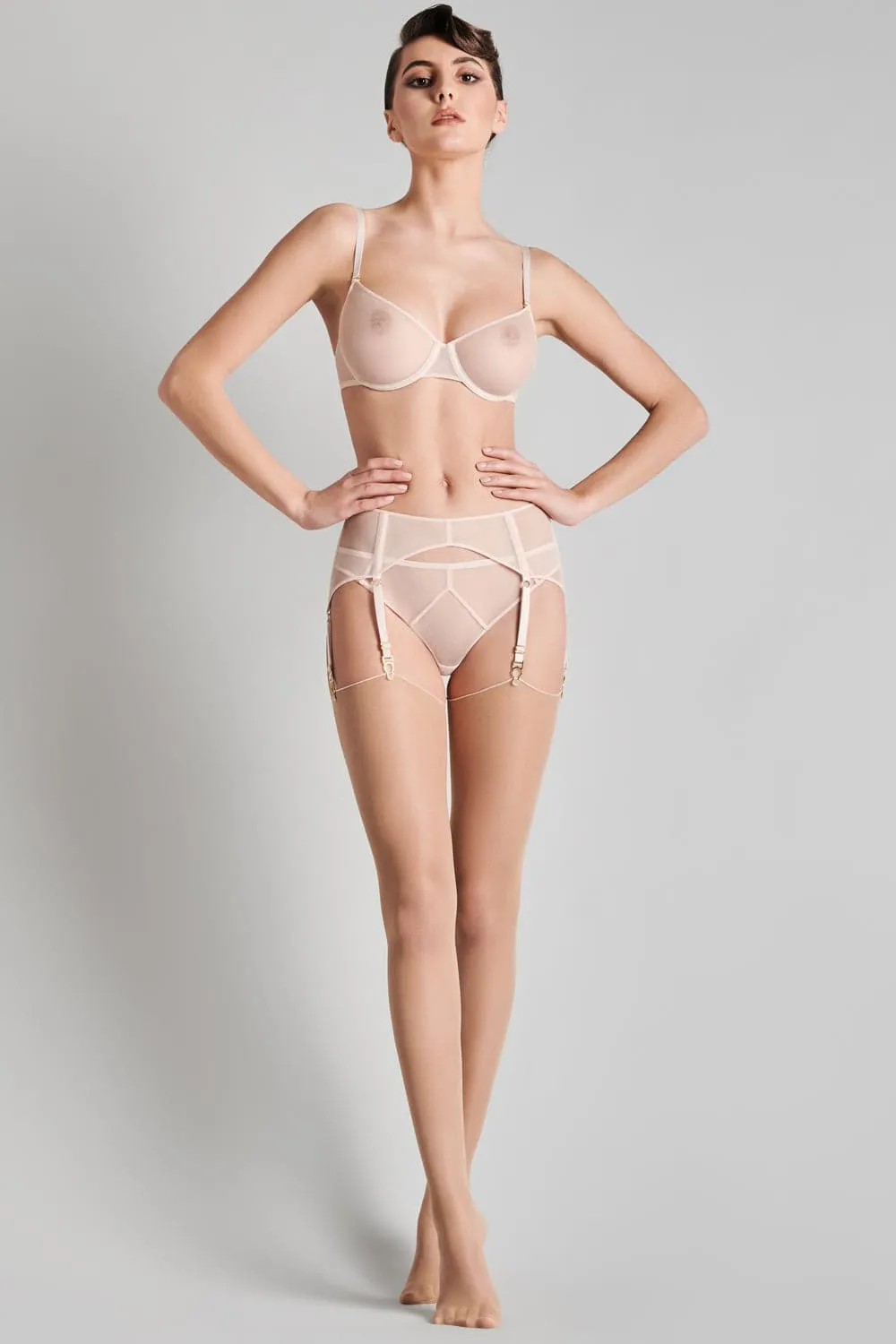 Nude Cut & Curled Pink Seam Stockings 20 Denier