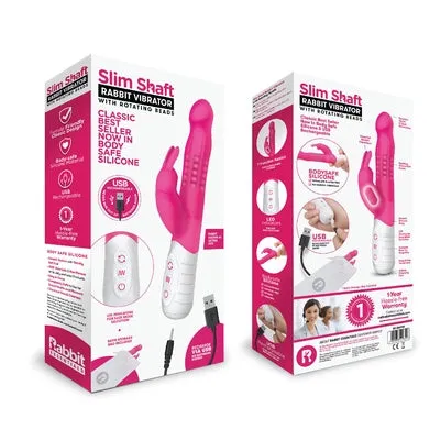 Rabbit Essentials Rechargeable Slim Shaft Rabbit - Hot Pink