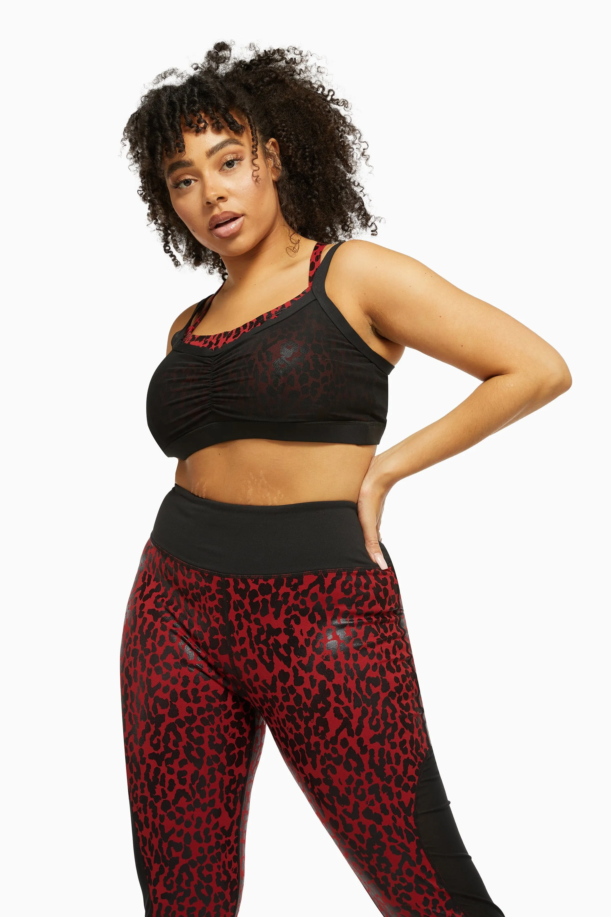 Red Wet Look Leopard HW Leggings Curve