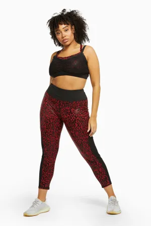 Red Wet Look Leopard HW Leggings Curve