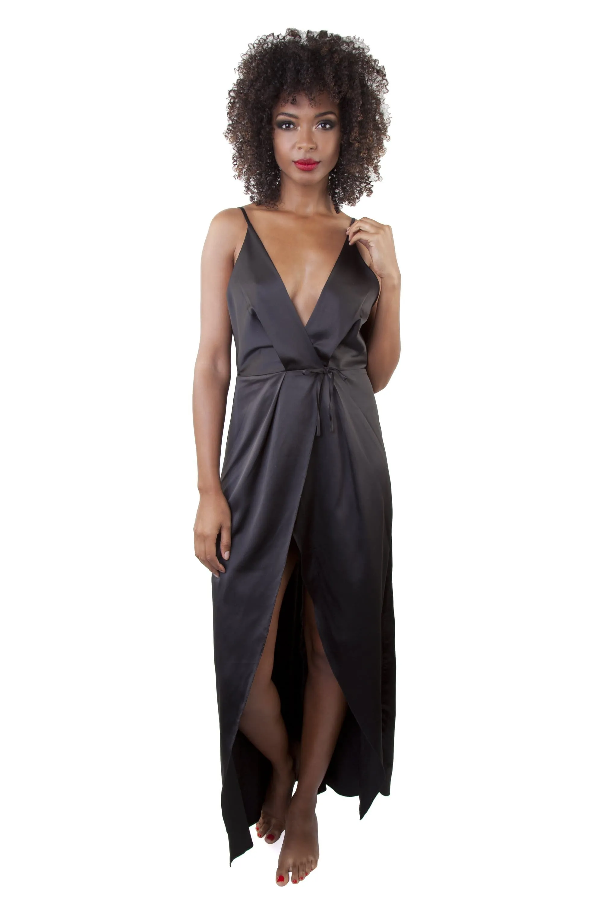 Reina Black Satin Chemise