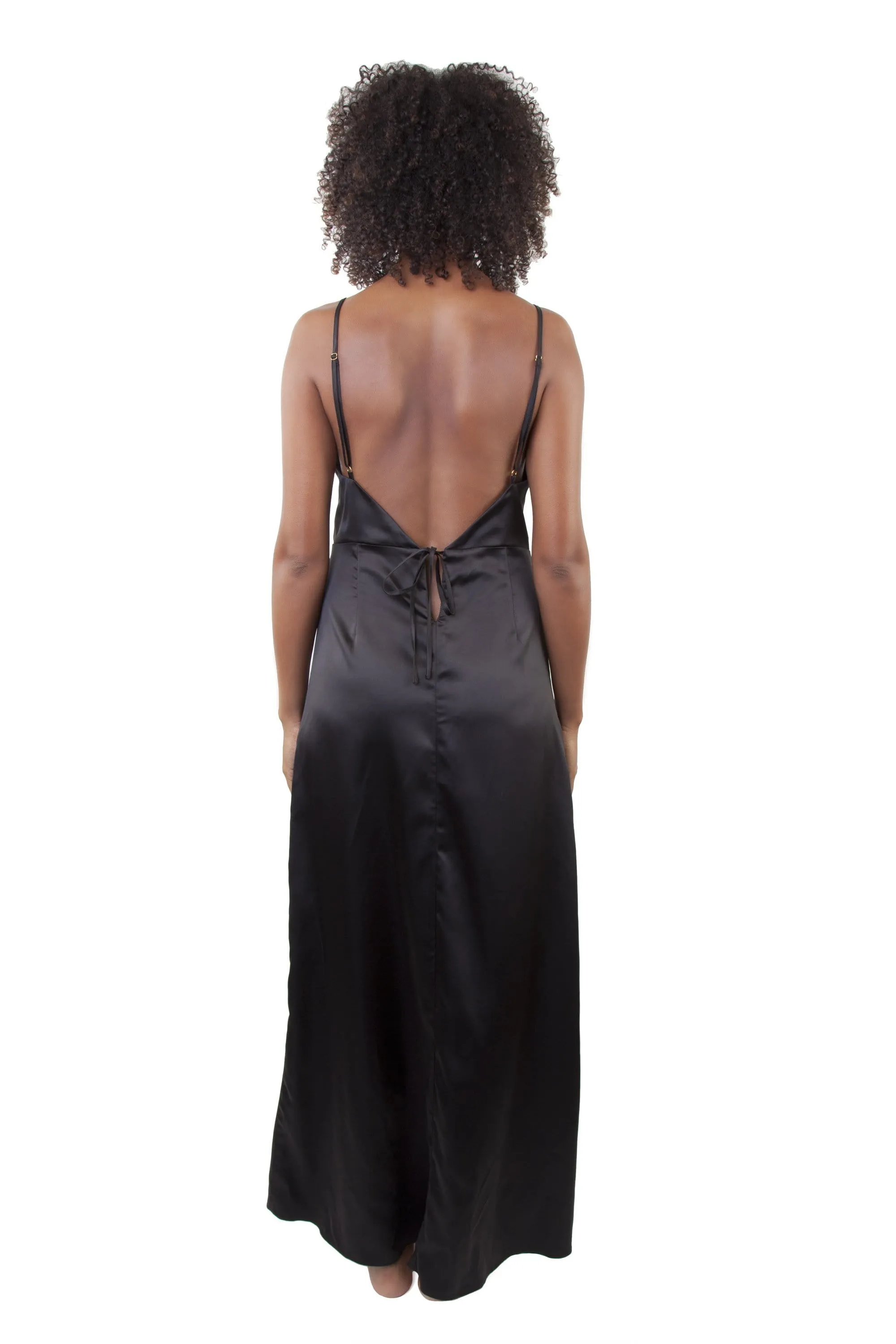 Reina Black Satin Chemise