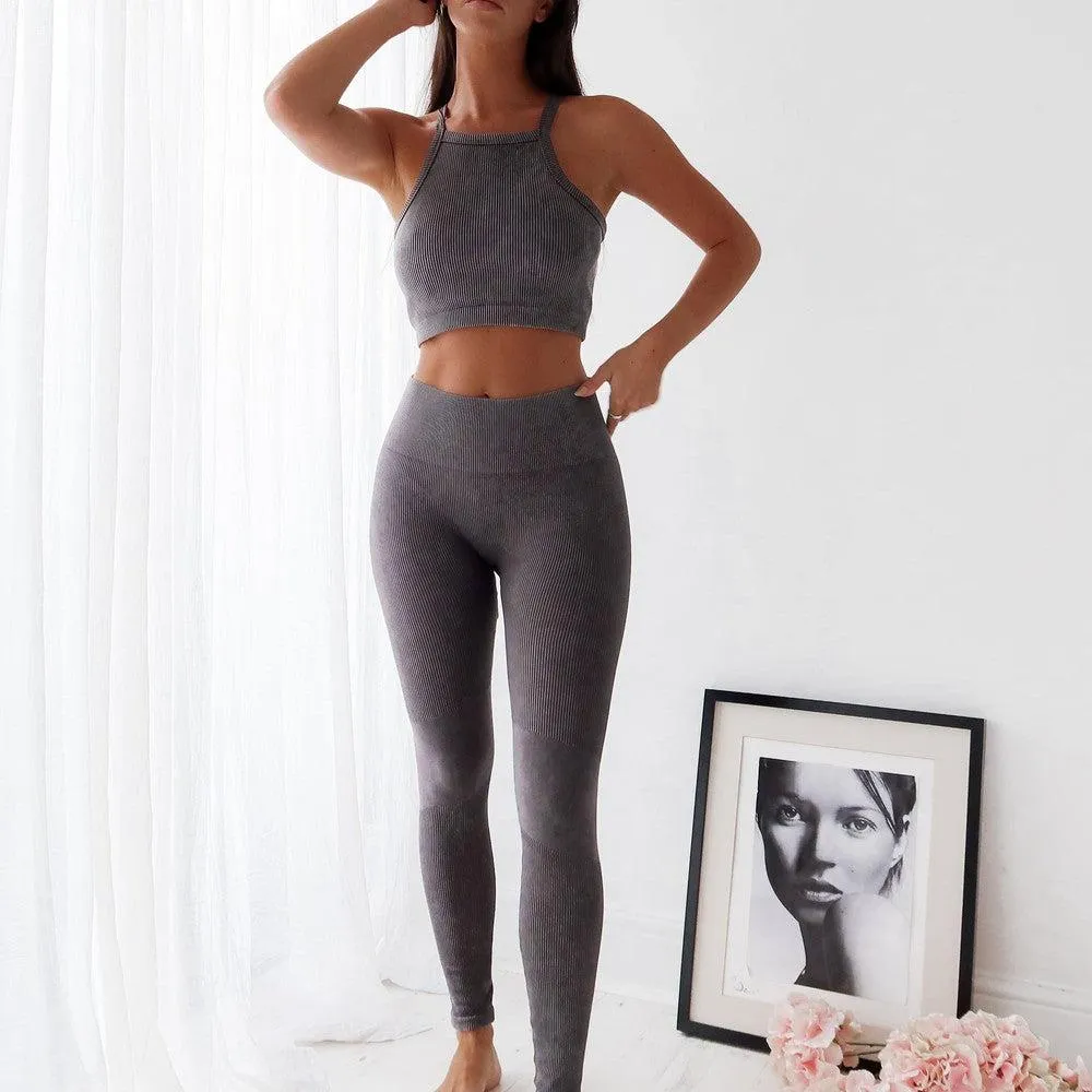 Ribbed Cropped Tank Top - Grey