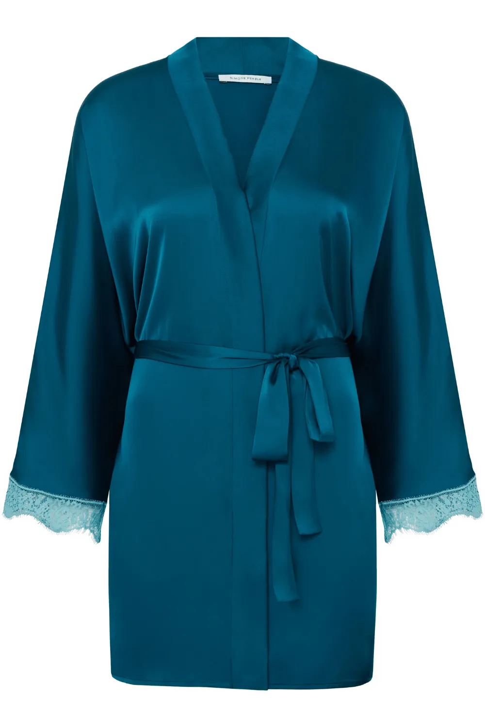 Satin Secrets Kimono in Cyan Blue. Size L (UK 12-14)