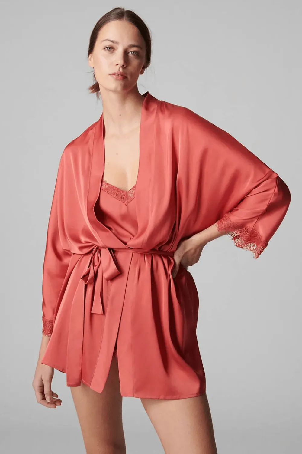 Satin Secrets Kimono in Quartz Pink
