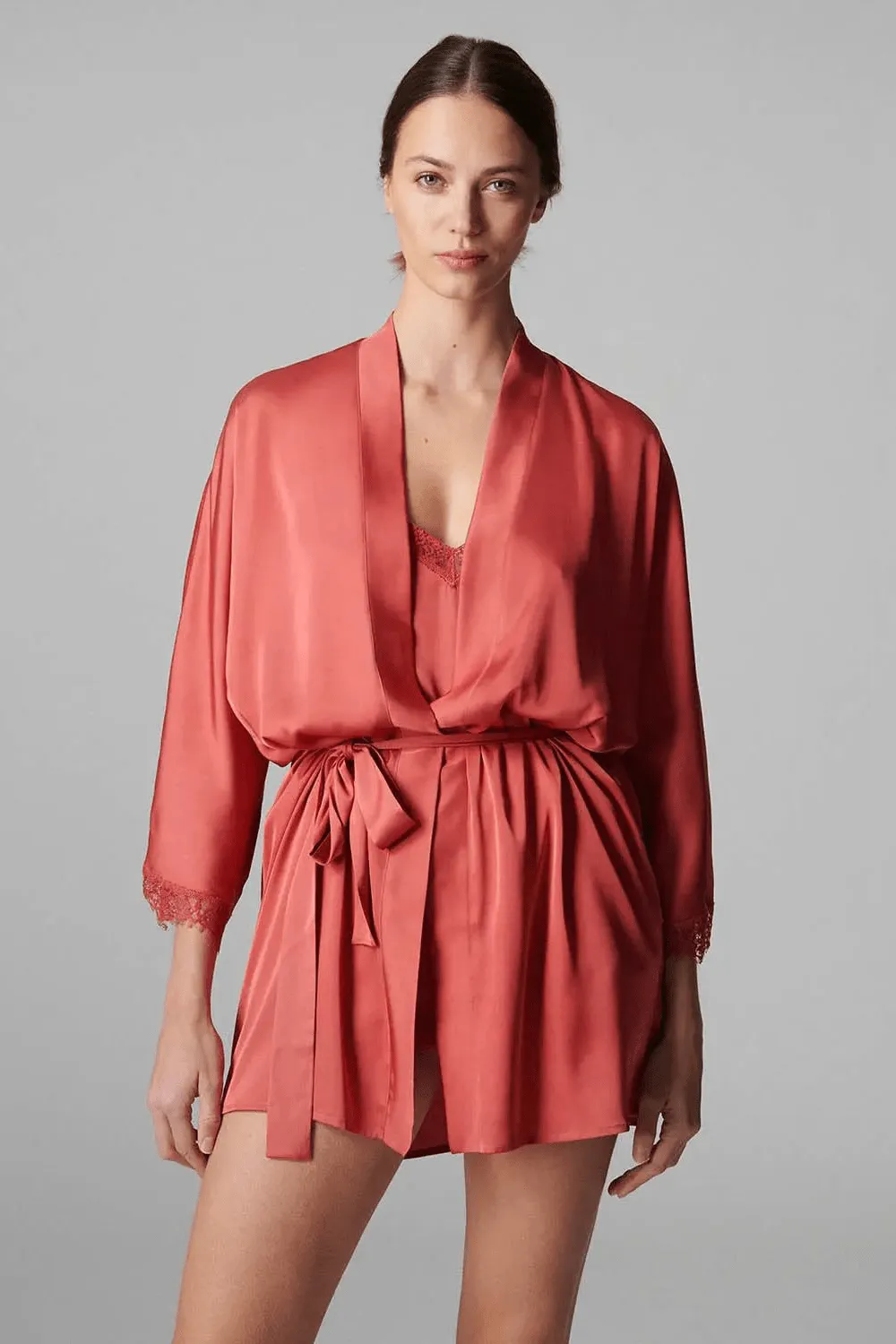 Satin Secrets Kimono in Quartz Pink