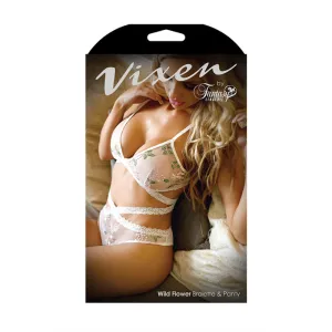 Vixen Wild Flower Bralette & Panty Set- White- One Size