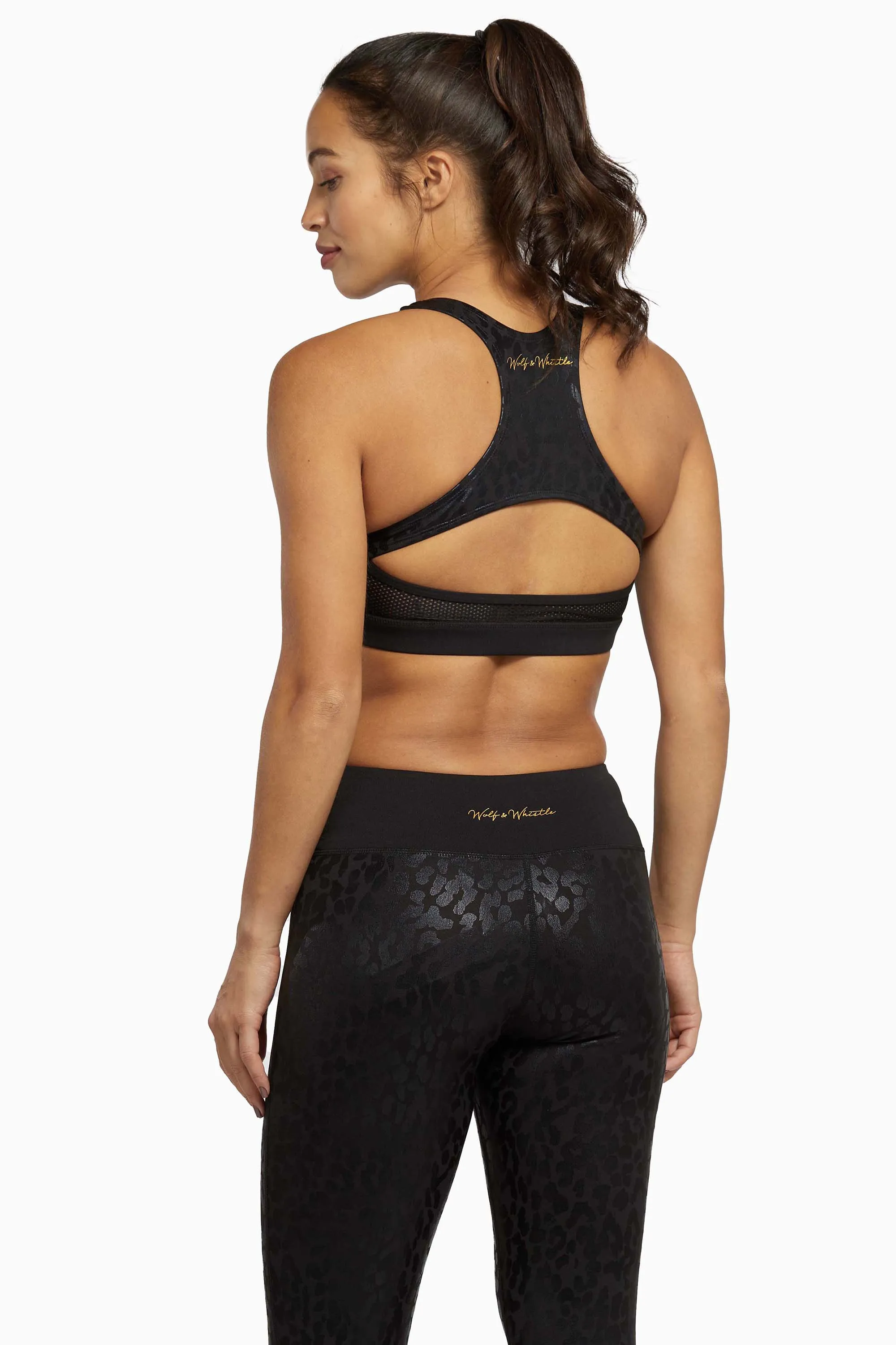 Wet Leopard Look Black Sports Bra