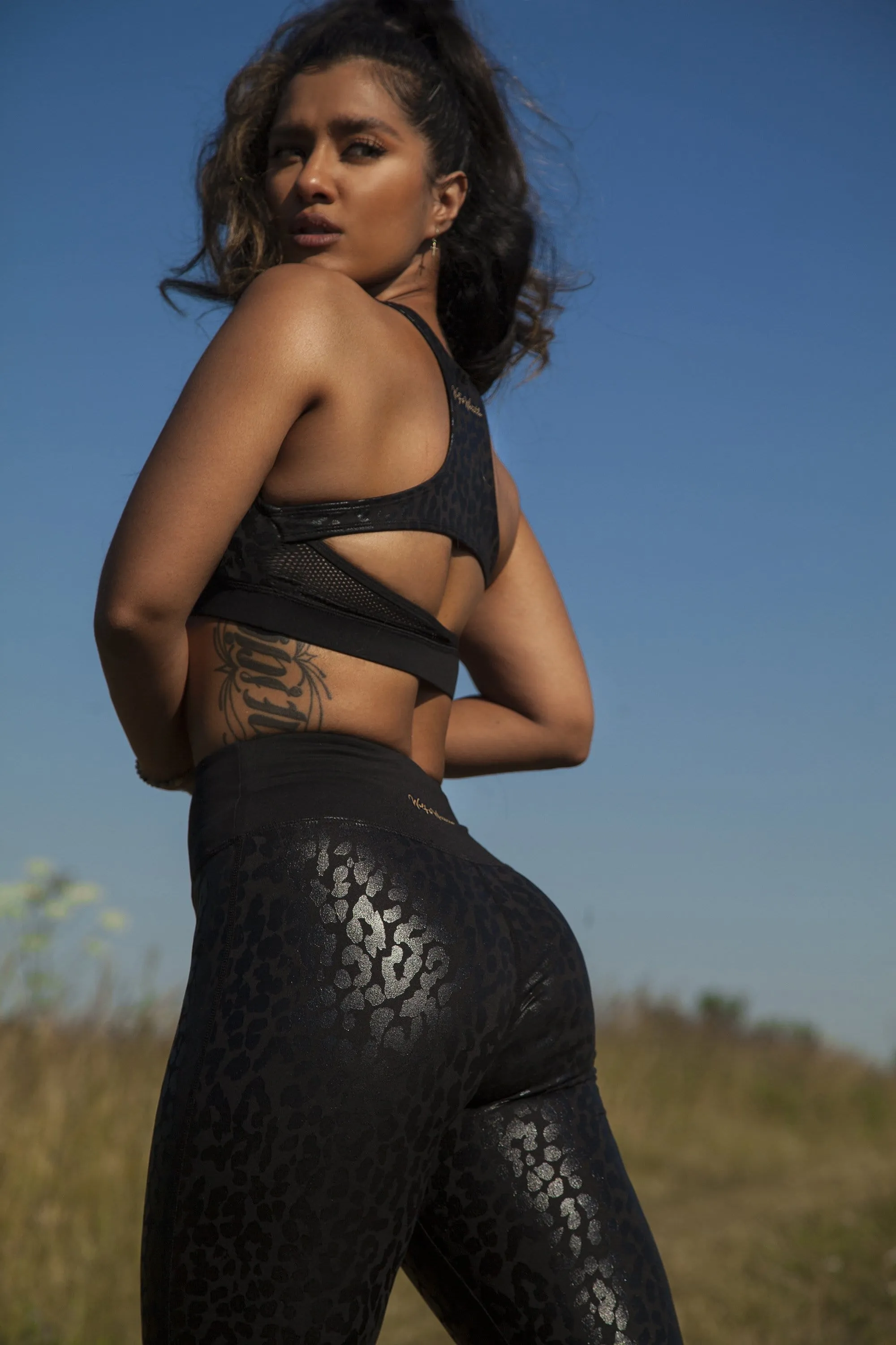 Wet Look Leopard Back High Waist Leggings