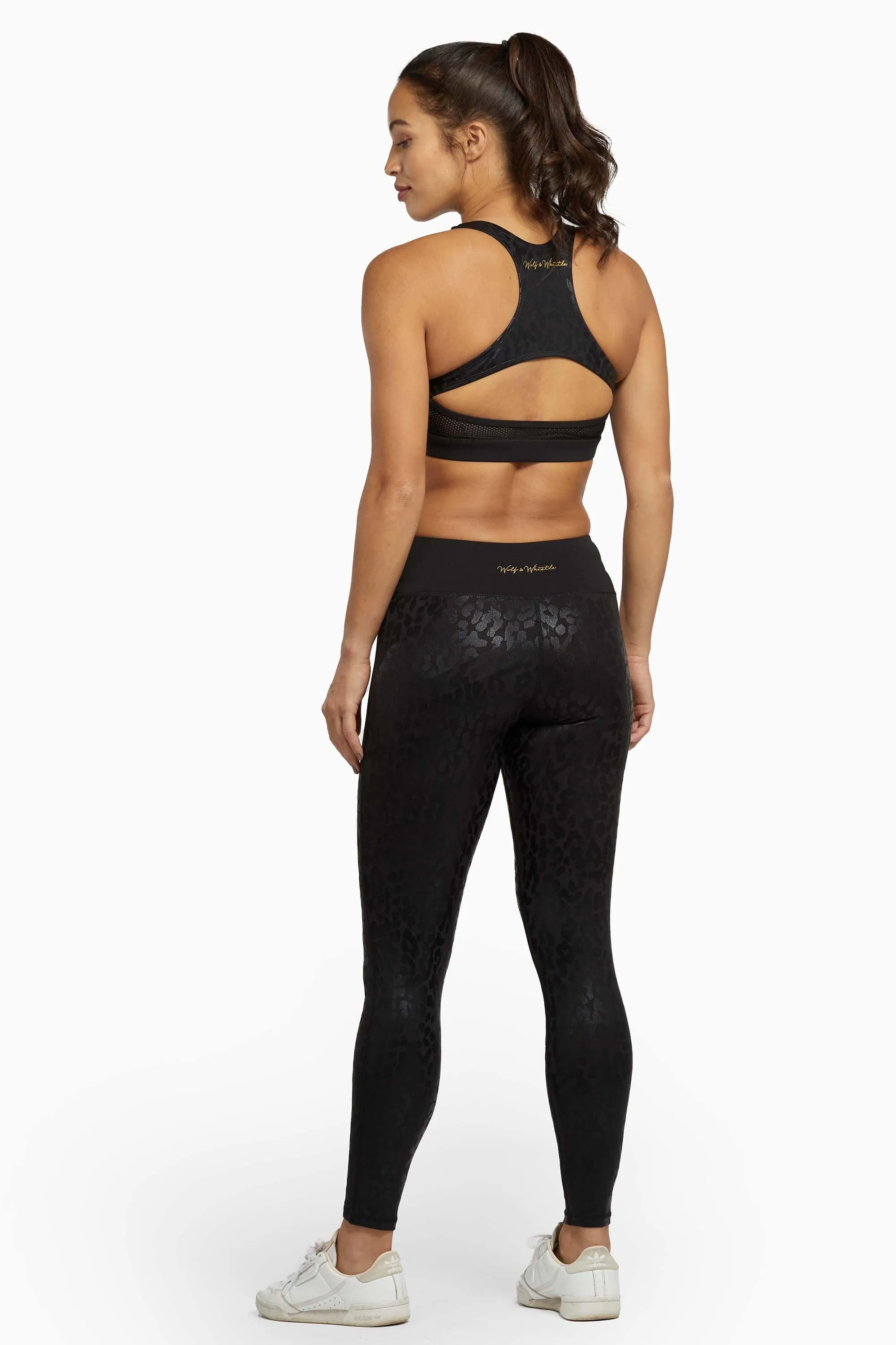 Wet Look Leopard Back High Waist Leggings