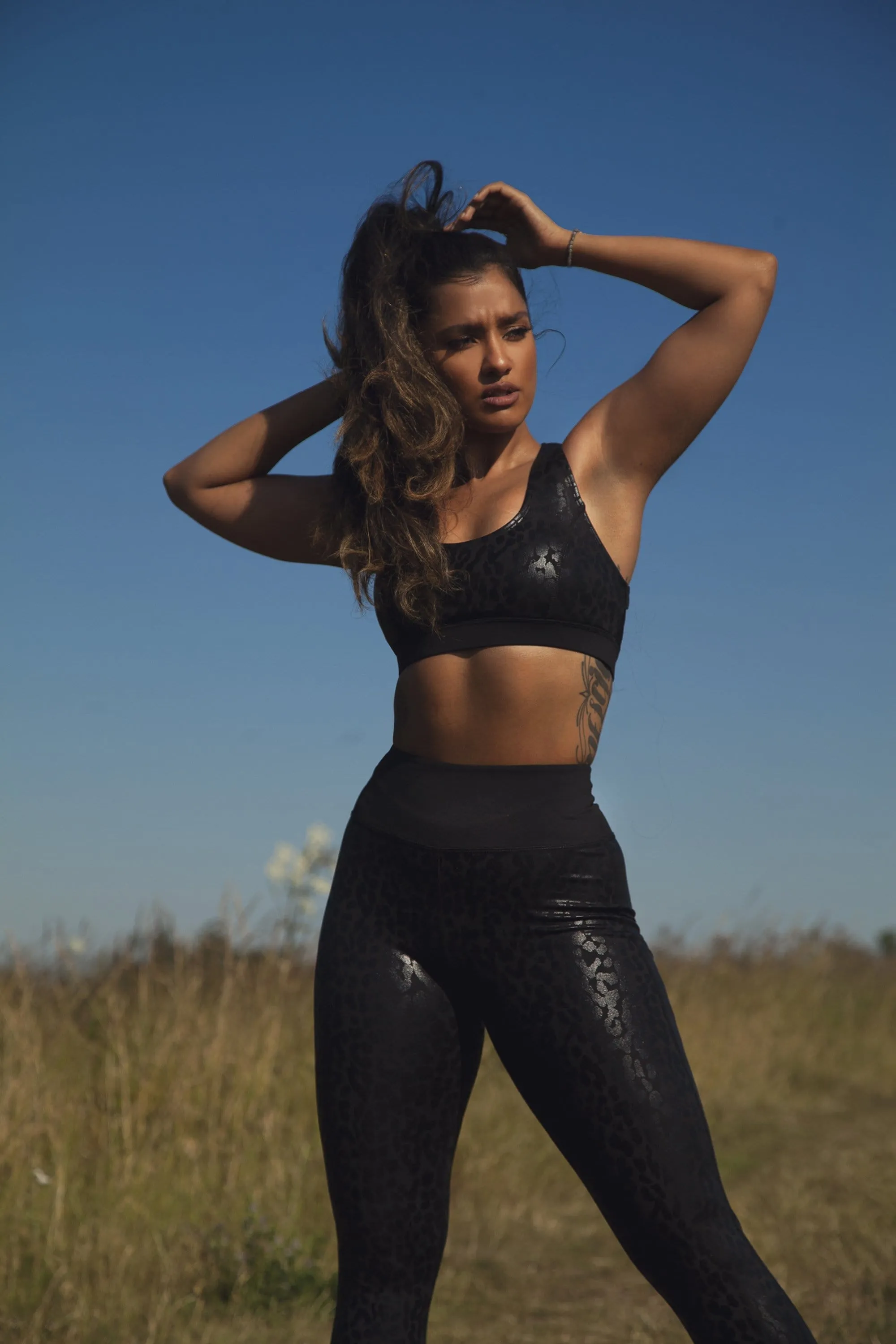 Wet Look Leopard Back High Waist Leggings