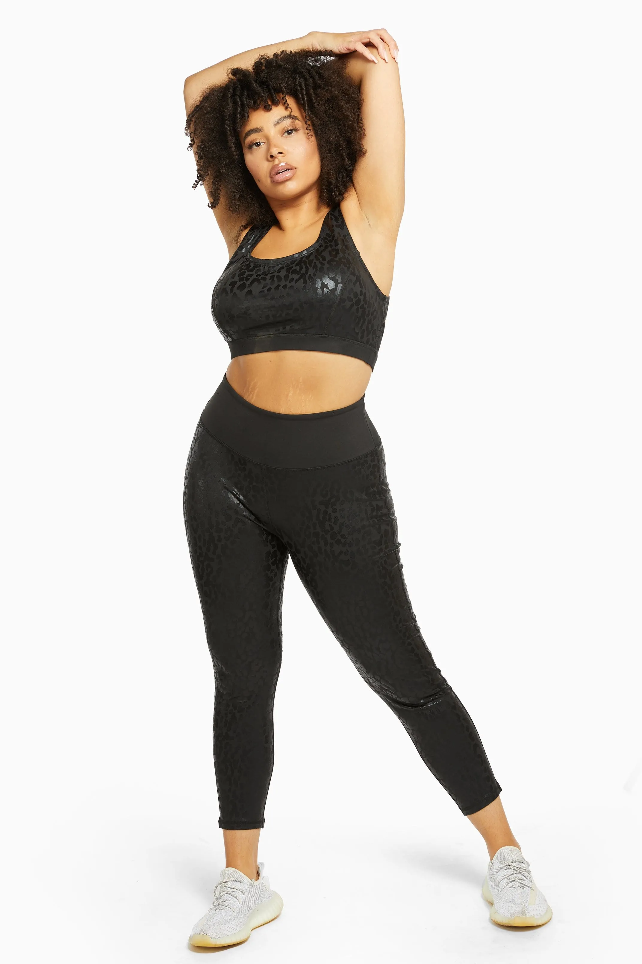 Wet Look Leopard Black HW Leggings Curve