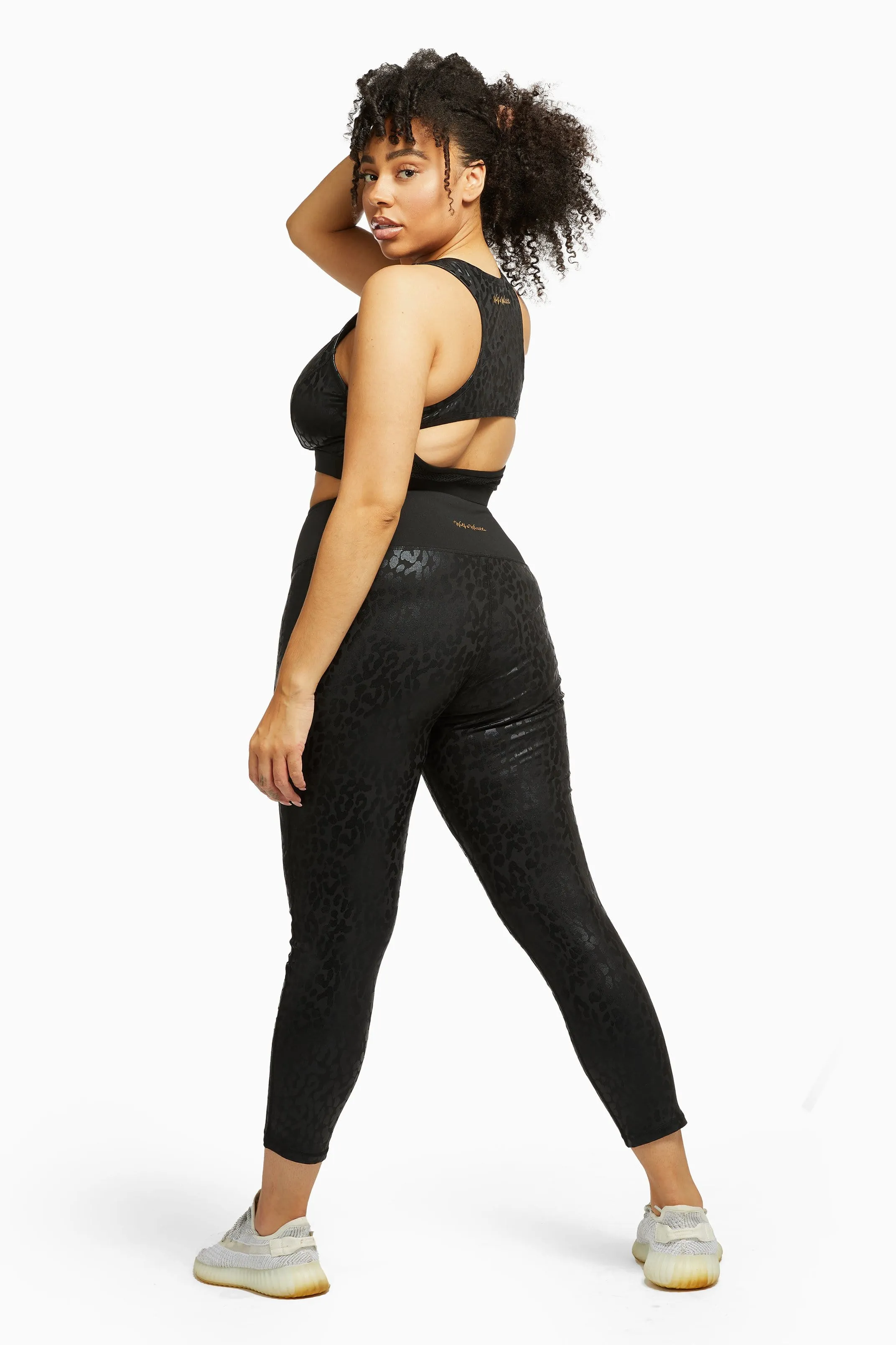 Wet Look Leopard Black Sports Bra Curve